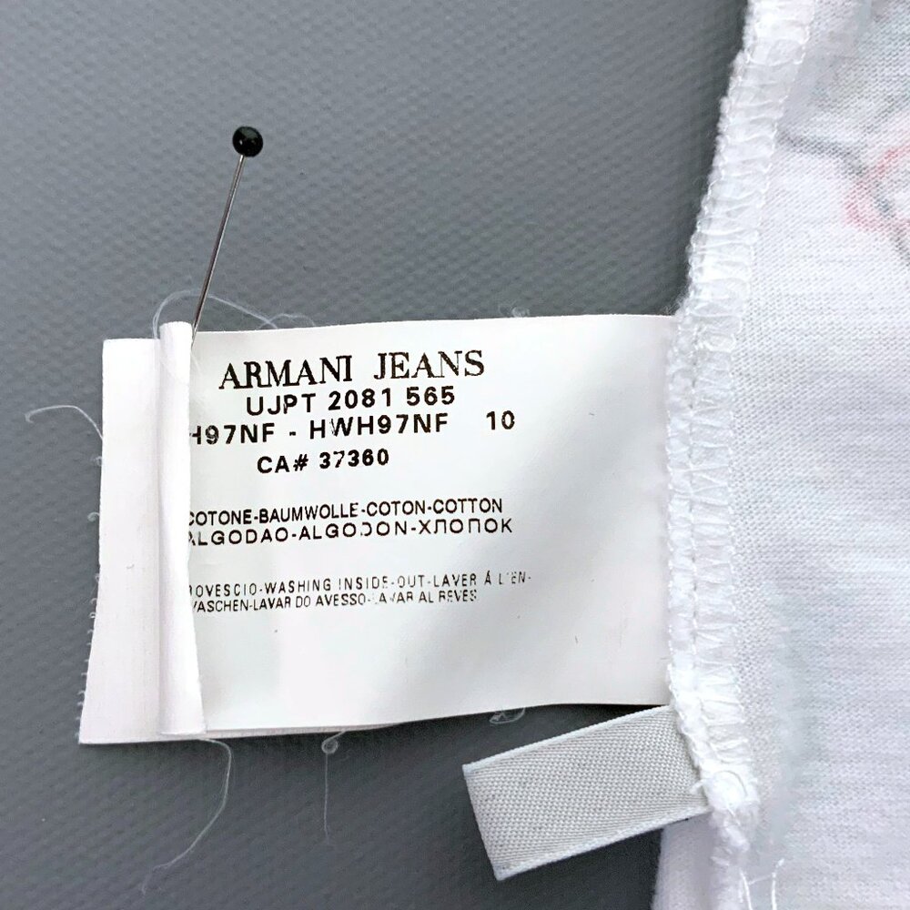 Armani Jeans White Cotton Graphic Short Sleeve Tee Sz M - Picture 12 of 16
